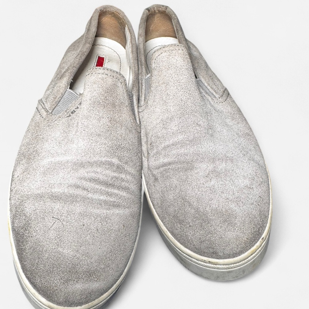 Prada Gray Leather Loafers Slip-On Elegance